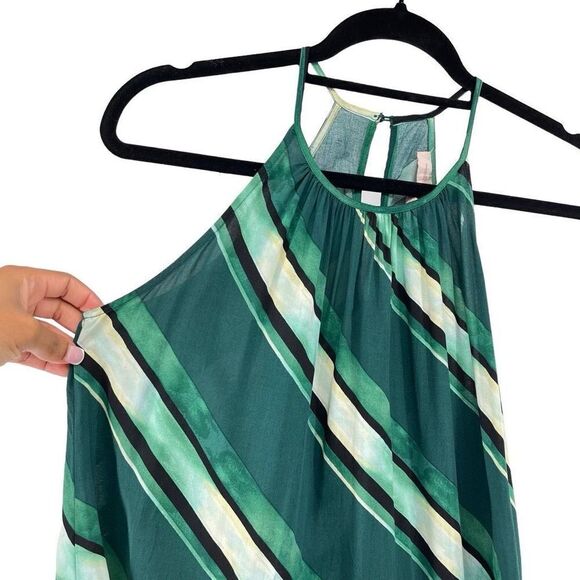 Forever 21 Contemporary Green Striped Halter Keyhole Sleeveless Mini Dress XS - Picture 5 of 16